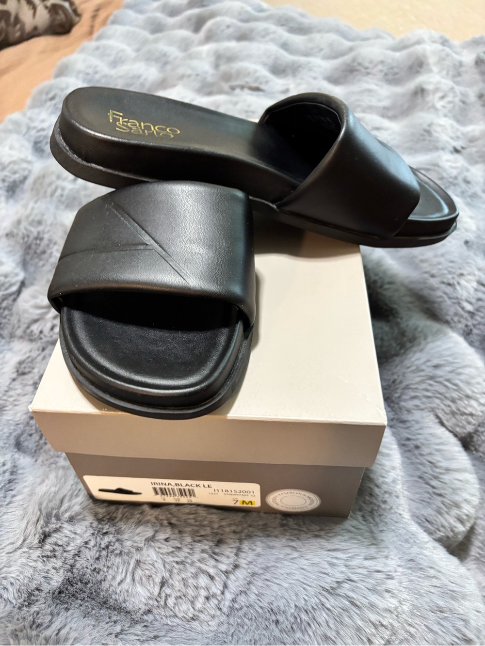 Franco Sarto Black Leather Slide Sandals